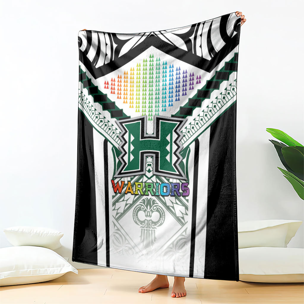 Hawaii Warriors Football Blanket Rainbow Kakau Pattern White LT05 - Polynesian Pride