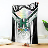 Hawaii Warriors Football Blanket Rainbow Kakau Pattern White LT05 - Polynesian Pride