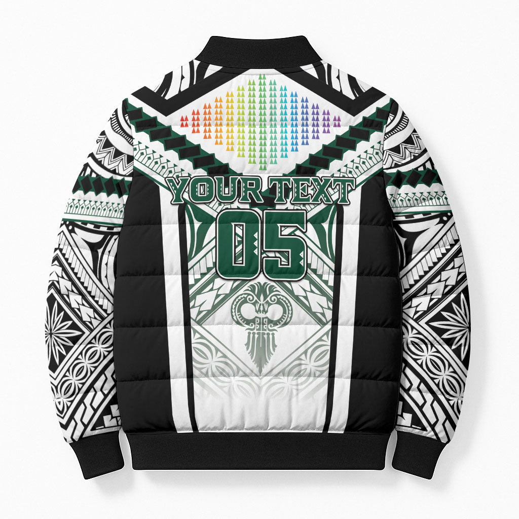 Custom Hawaii Warriors Football Bomber Puffer Jacket Rainbow Kakau Pattern White LT05 - Polynesian Pride
