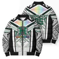 Custom Hawaii Warriors Football Bomber Puffer Jacket Rainbow Kakau Pattern White LT05 - Polynesian Pride