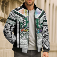 Custom Hawaii Warriors Football Bomber Puffer Jacket Rainbow Kakau Pattern White LT05 - Polynesian Pride