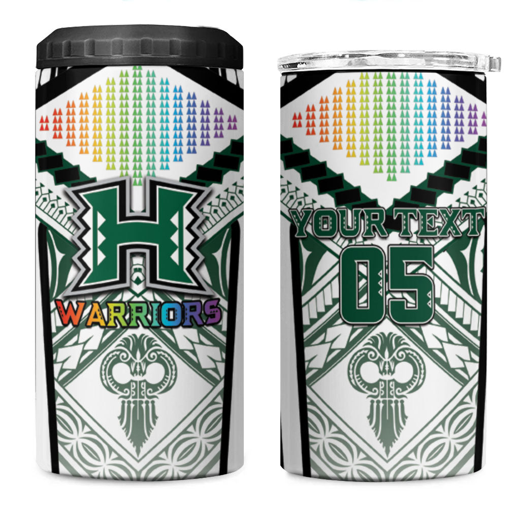 Custom Hawaii Warriors Football 4 in 1 Can Cooler Tumbler Rainbow Kakau Pattern White LT05 One Size: 16 oz White - Polynesian Pride