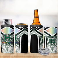 Custom Hawaii Warriors Football 4 in 1 Can Cooler Tumbler Rainbow Kakau Pattern White LT05 - Polynesian Pride