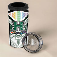 Custom Hawaii Warriors Football 4 in 1 Can Cooler Tumbler Rainbow Kakau Pattern White LT05 - Polynesian Pride