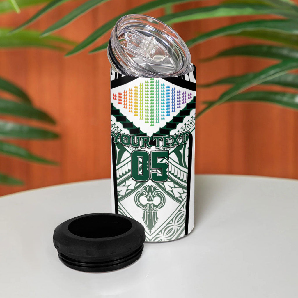 Custom Hawaii Warriors Football 4 in 1 Can Cooler Tumbler Rainbow Kakau Pattern White LT05 - Polynesian Pride