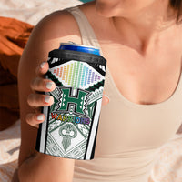 Custom Hawaii Warriors Football 4 in 1 Can Cooler Tumbler Rainbow Kakau Pattern White LT05 - Polynesian Pride
