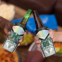 Custom Hawaii Warriors Football 4 in 1 Can Cooler Tumbler Rainbow Kakau Pattern White LT05 - Polynesian Pride