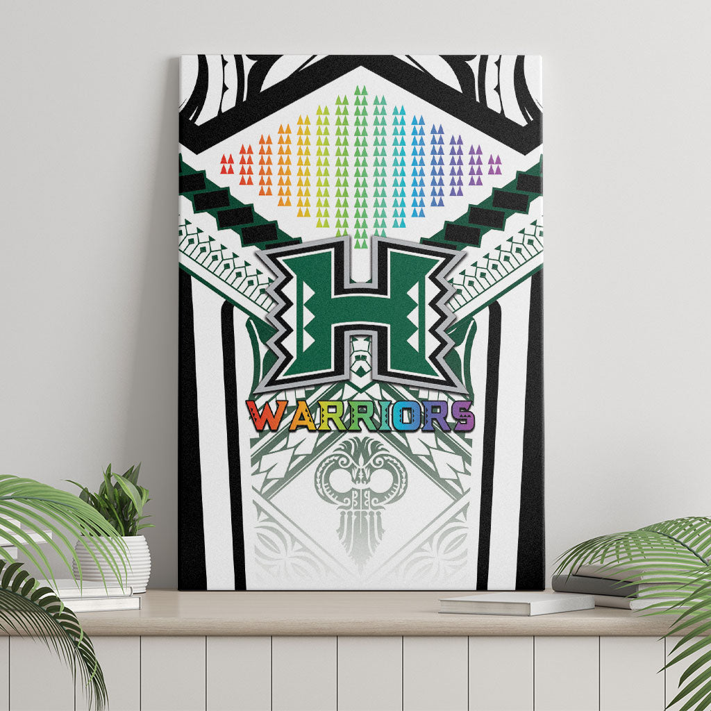 Hawaii Warriors Football Canvas Wall Art Rainbow Kakau Pattern White LT05 - Polynesian Pride