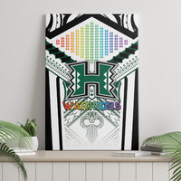 Hawaii Warriors Football Canvas Wall Art Rainbow Kakau Pattern White LT05 - Polynesian Pride