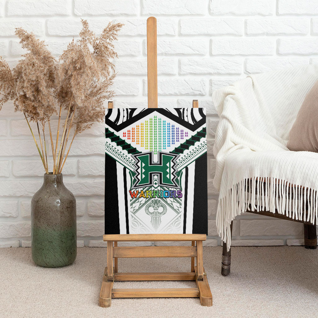 Hawaii Warriors Football Canvas Wall Art Rainbow Kakau Pattern White LT05 - Polynesian Pride
