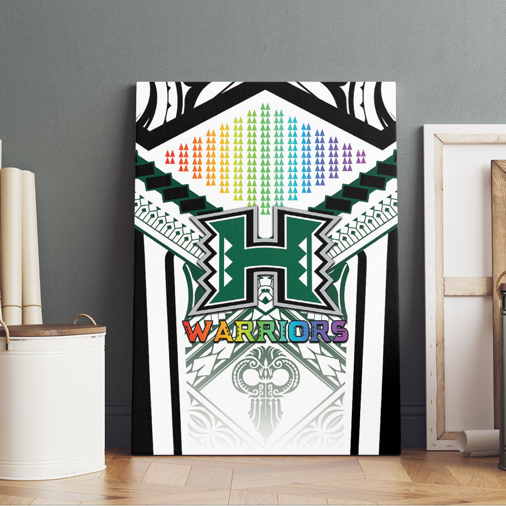 Hawaii Warriors Football Canvas Wall Art Rainbow Kakau Pattern White LT05 - Polynesian Pride