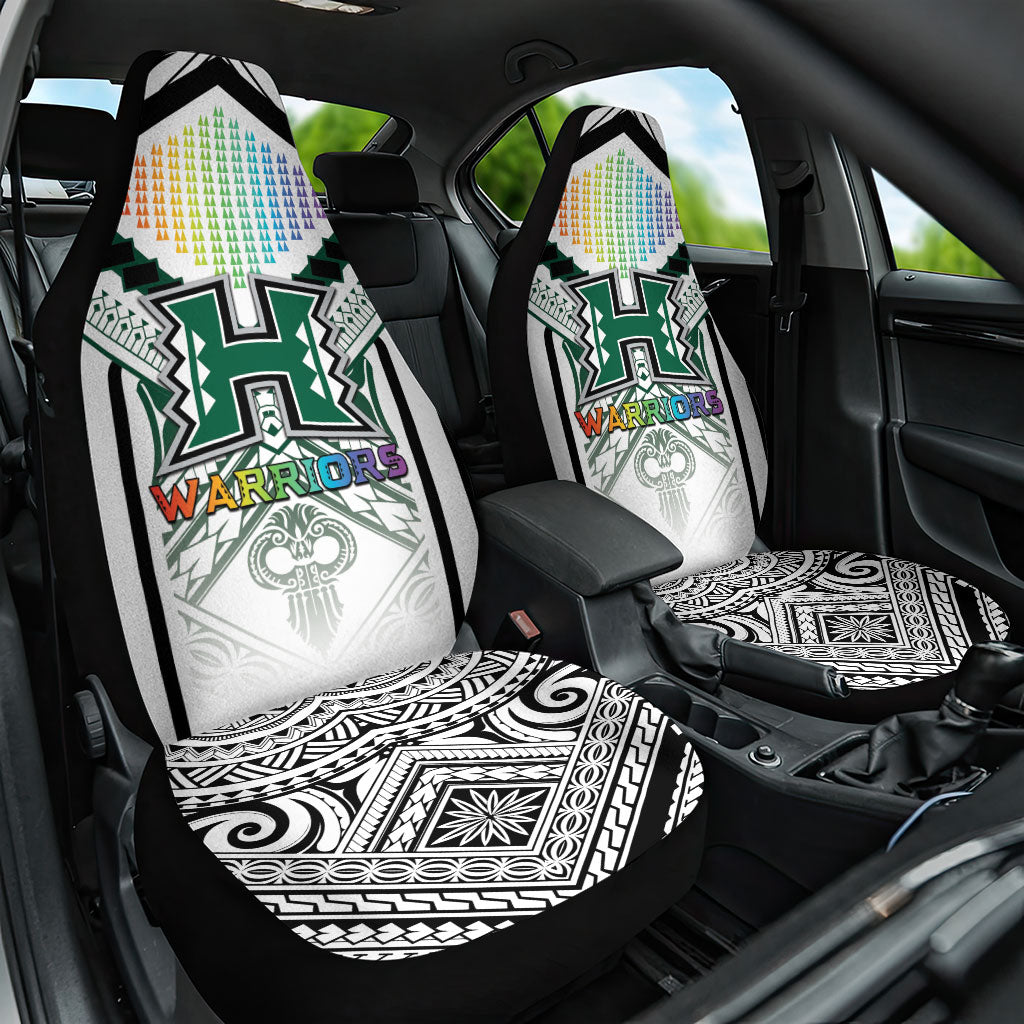 Hawaii Warriors Football Car Seat Cover Rainbow Kakau Pattern White LT05 One Size White - Polynesian Pride