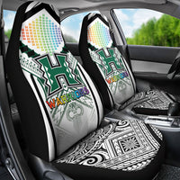 Hawaii Warriors Football Car Seat Cover Rainbow Kakau Pattern White LT05 - Polynesian Pride