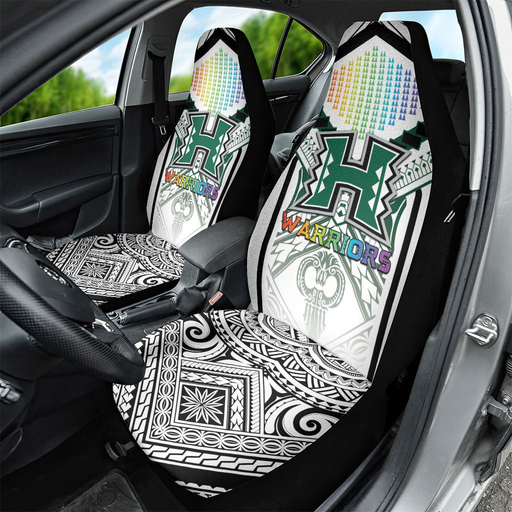 Hawaii Warriors Football Car Seat Cover Rainbow Kakau Pattern White LT05 - Polynesian Pride