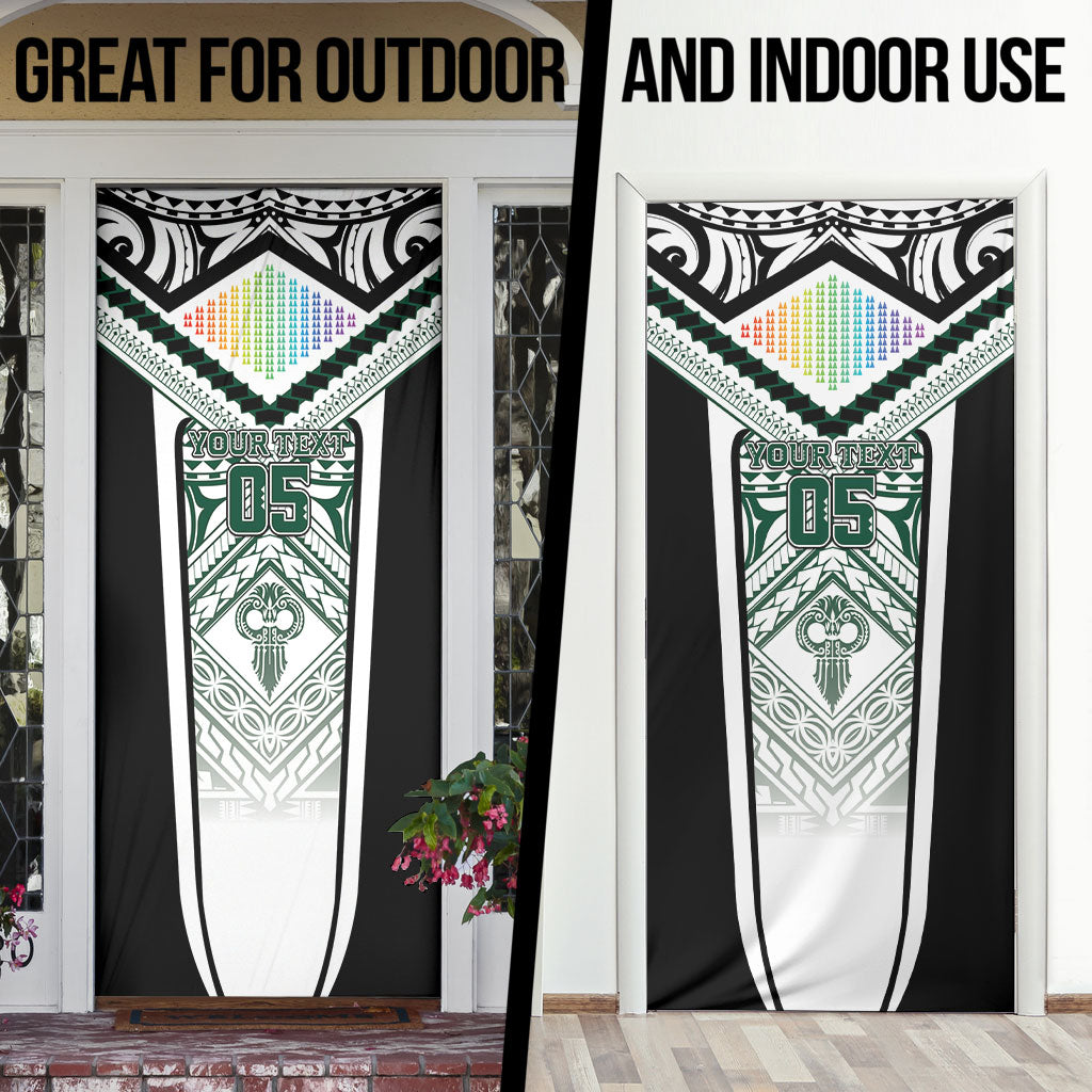 Custom Hawaii Warriors Football Door Cover Rainbow Kakau Pattern White LT05 - Polynesian Pride