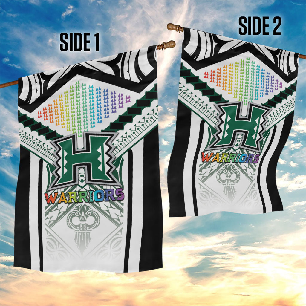 Hawaii Warriors Football Garden Flag Rainbow Kakau Pattern White LT05 - Polynesian Pride