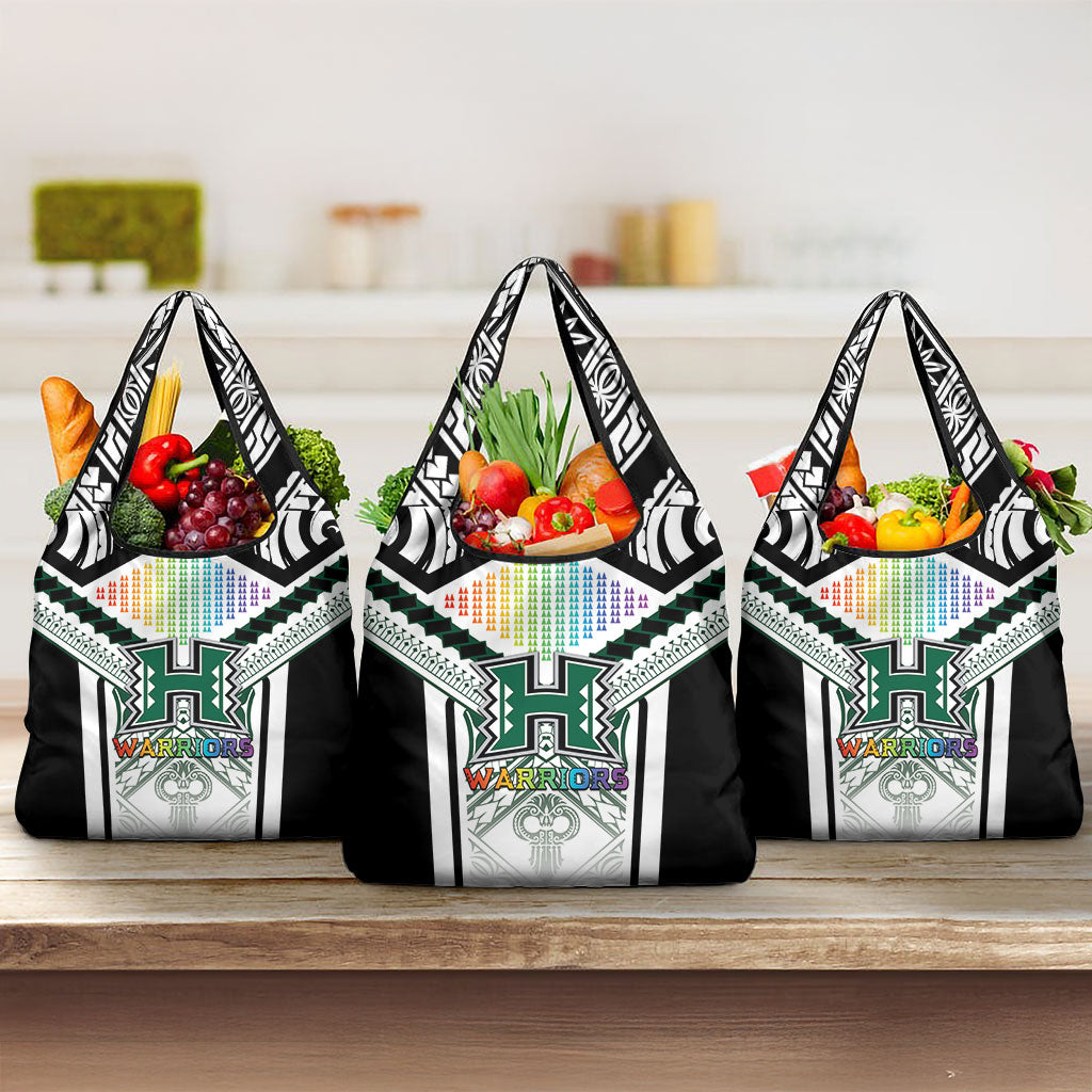 Hawaii Warriors Football Grocery Bag Rainbow Kakau Pattern White LT05 3-pack One Size White - Polynesian Pride