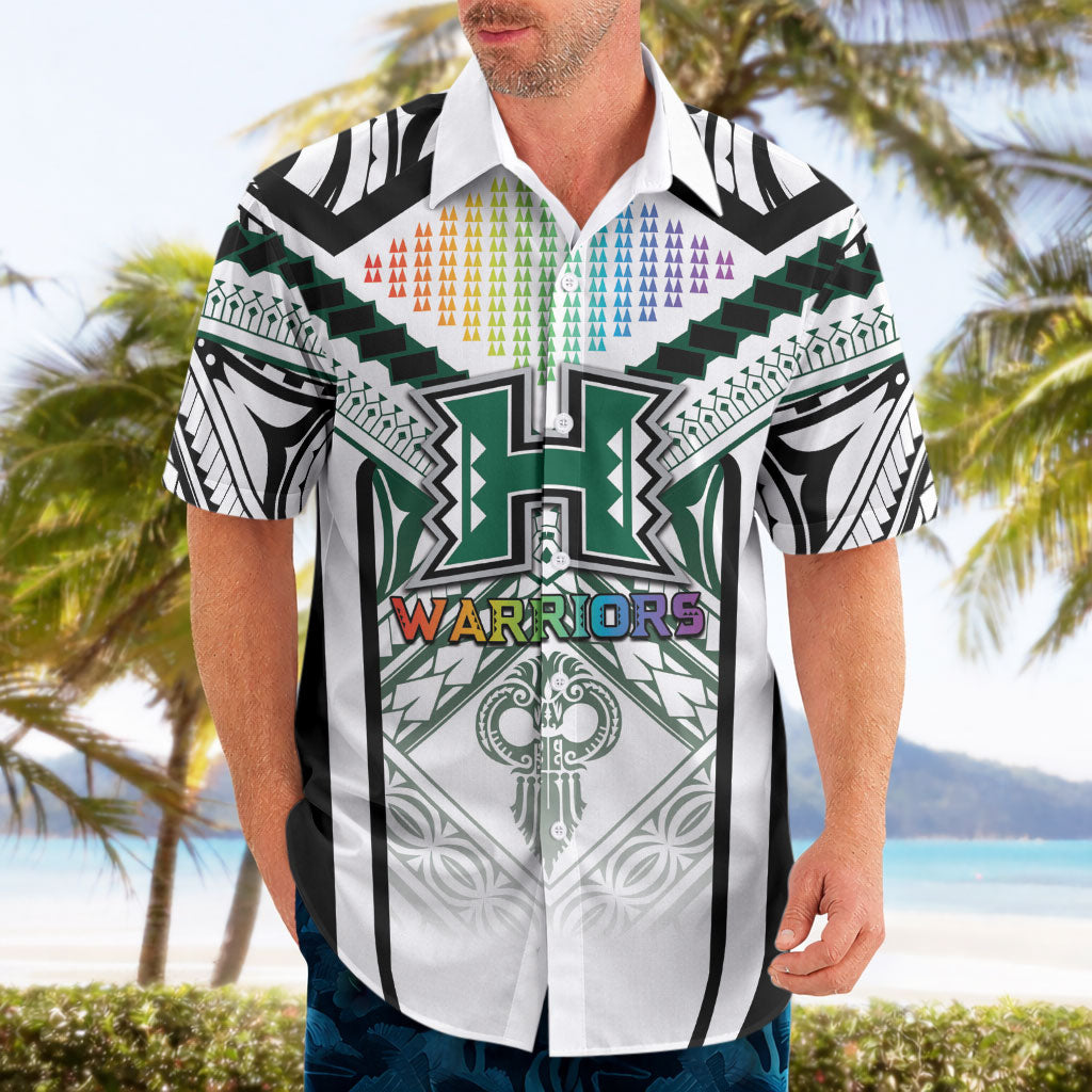 Custom Hawaii Warriors Football Hawaiian Shirt Rainbow Kakau Pattern White LT05 - Polynesian Pride