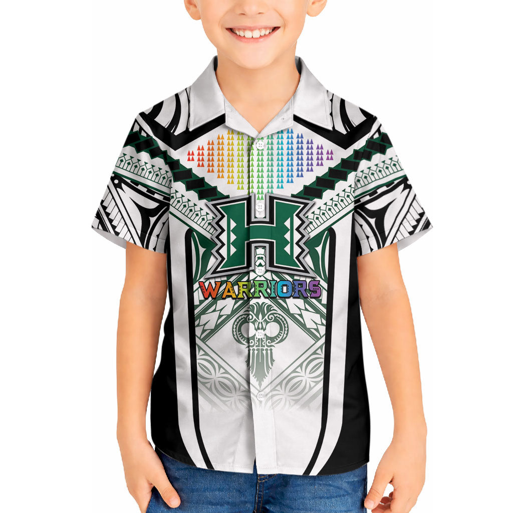 Custom Hawaii Warriors Football Hawaiian Shirt Rainbow Kakau Pattern White LT05 - Polynesian Pride