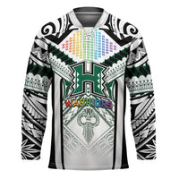 Custom Hawaii Warriors Football Hockey Jersey Rainbow Kakau Pattern White LT05 Unisex White - Polynesian Pride