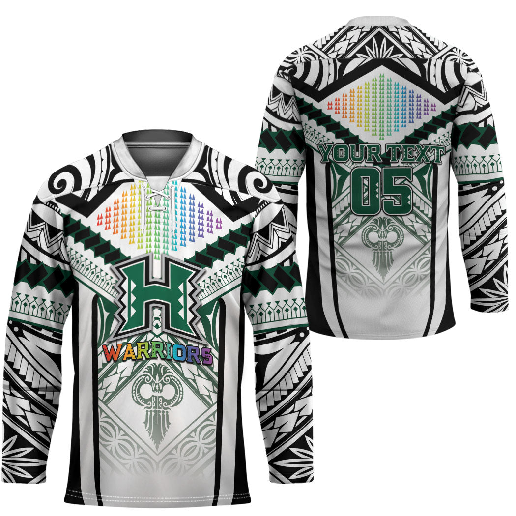 Custom Hawaii Warriors Football Hockey Jersey Rainbow Kakau Pattern White LT05 - Polynesian Pride