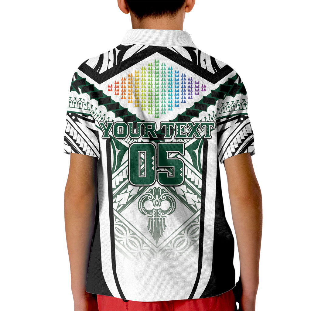 Custom Hawaii Warriors Football Kid Polo Shirt Rainbow Kakau Pattern White LT05 - Polynesian Pride