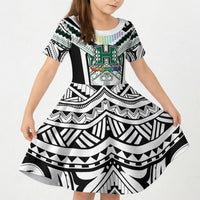 Custom Hawaii Warriors Football Kid Short Sleeve Dress Rainbow Kakau Pattern White LT05 KID White - Polynesian Pride