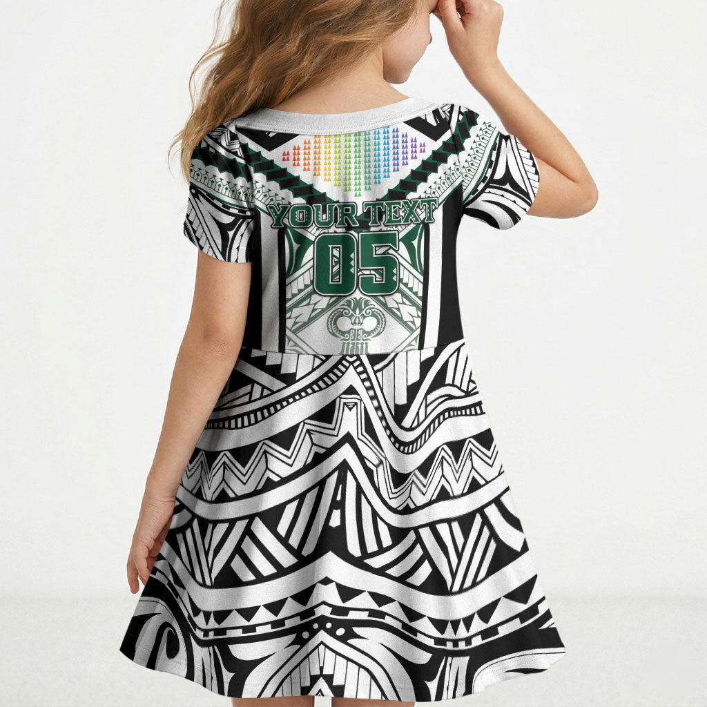 Custom Hawaii Warriors Football Kid Short Sleeve Dress Rainbow Kakau Pattern White LT05 - Polynesian Pride