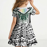 Custom Hawaii Warriors Football Kid Short Sleeve Dress Rainbow Kakau Pattern White LT05 - Polynesian Pride