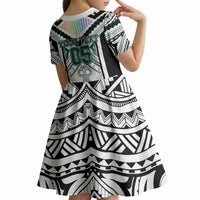 Custom Hawaii Warriors Football Kid Short Sleeve Dress Rainbow Kakau Pattern White LT05 - Polynesian Pride