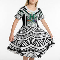 Custom Hawaii Warriors Football Kid Short Sleeve Dress Rainbow Kakau Pattern White LT05 - Polynesian Pride