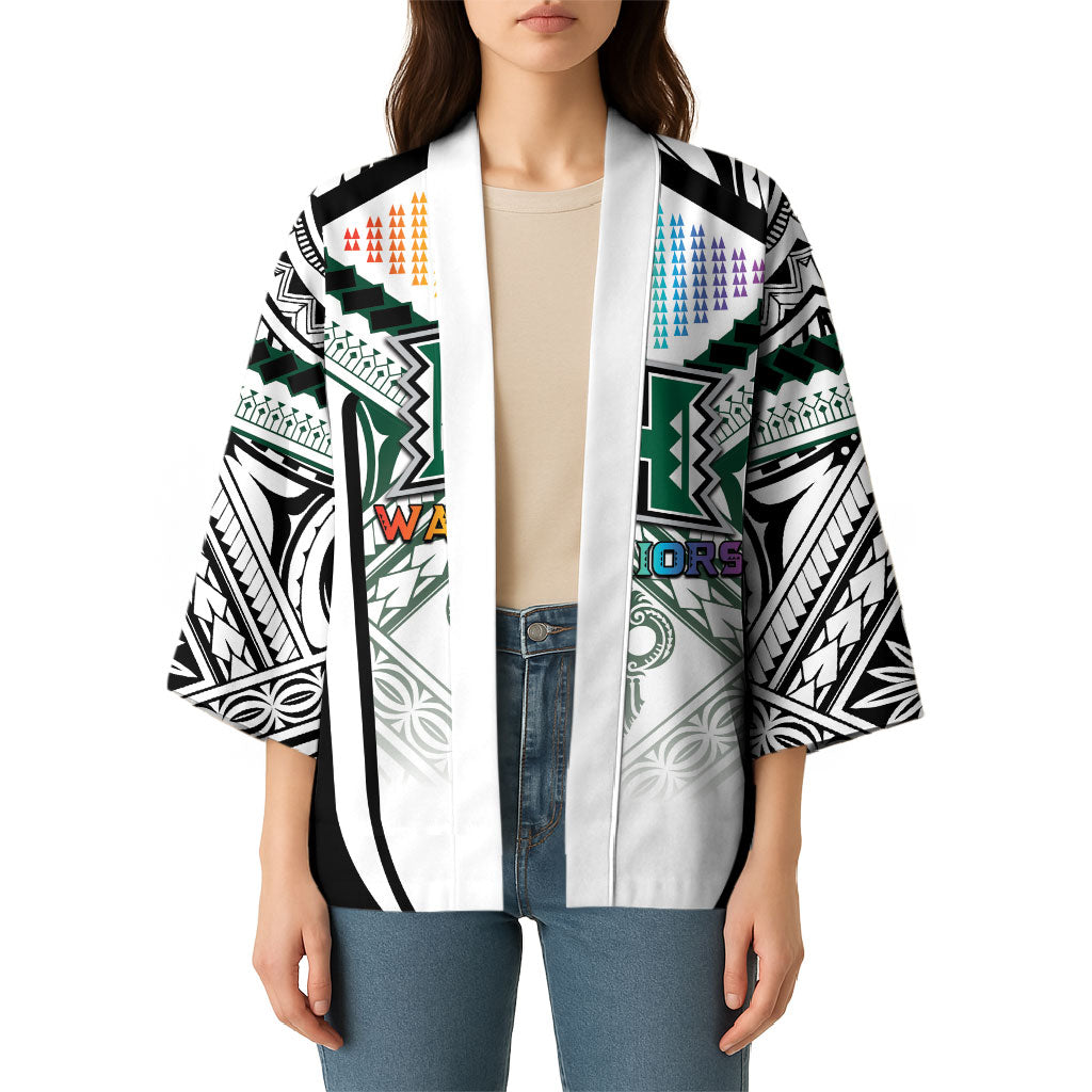 Custom Hawaii Warriors Football Kimono Rainbow Kakau Pattern White LT05 - Polynesian Pride