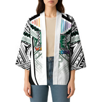 Custom Hawaii Warriors Football Kimono Rainbow Kakau Pattern White LT05 - Polynesian Pride