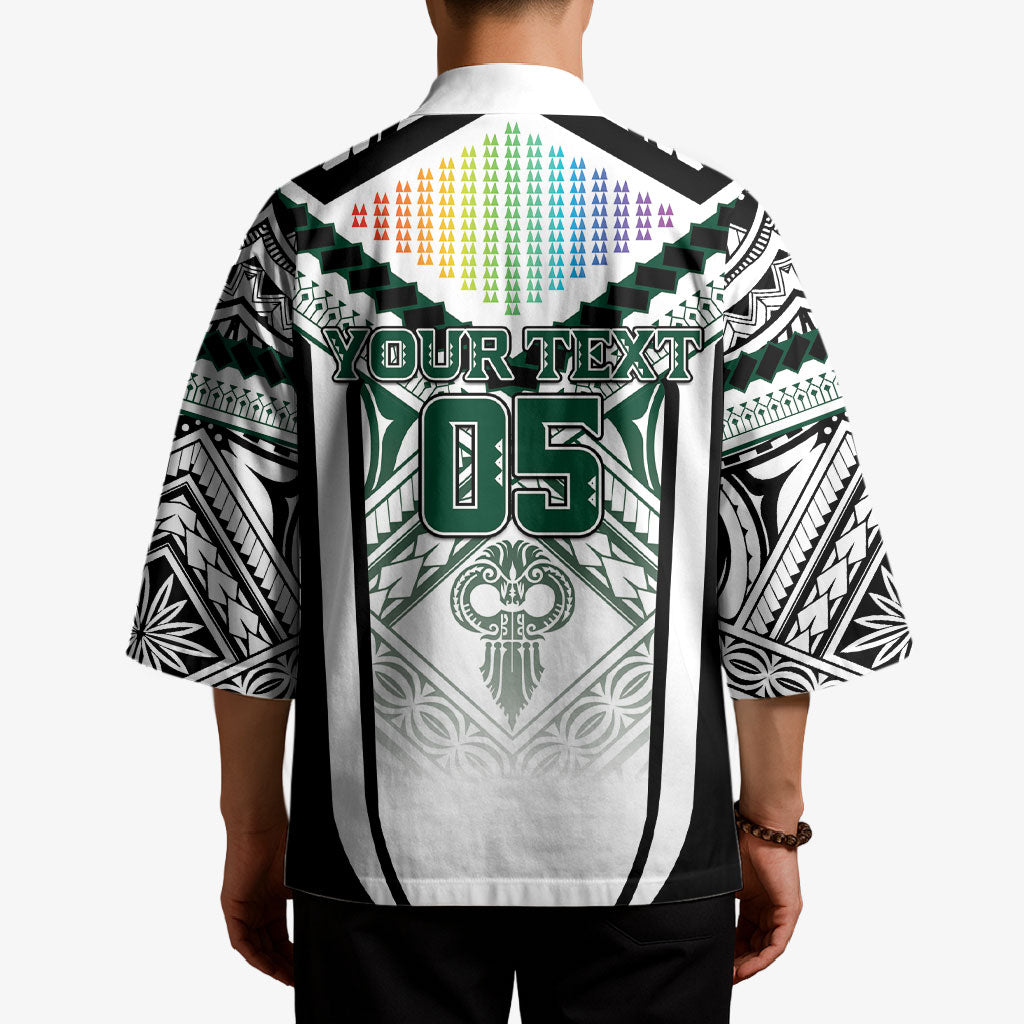 Custom Hawaii Warriors Football Kimono Rainbow Kakau Pattern White LT05 - Polynesian Pride
