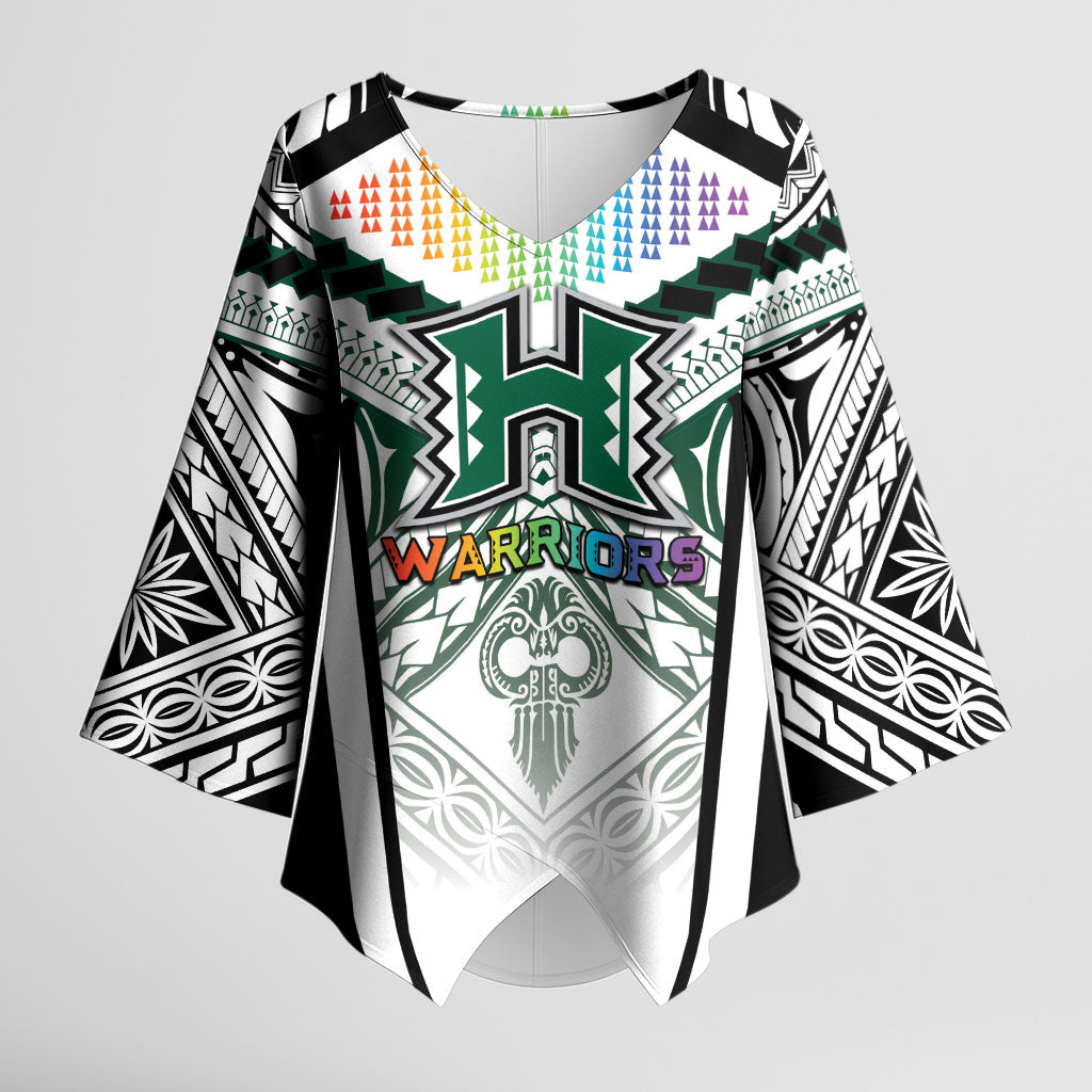 Custom Hawaii Warriors Football Kimono Sleeve Blouse Rainbow Kakau Pattern White LT05 Female White - Polynesian Pride