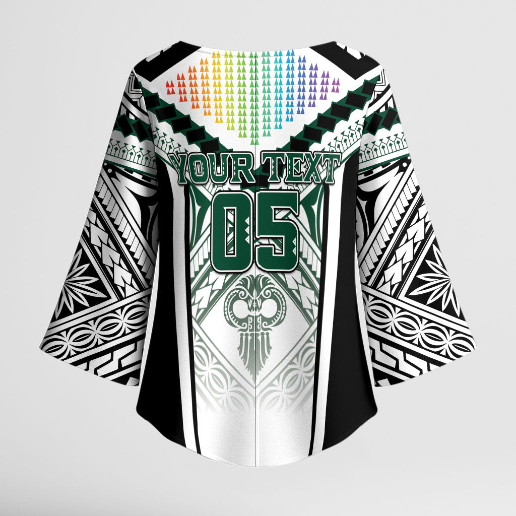 Custom Hawaii Warriors Football Kimono Sleeve Blouse Rainbow Kakau Pattern White LT05 - Polynesian Pride
