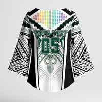 Custom Hawaii Warriors Football Kimono Sleeve Blouse Rainbow Kakau Pattern White LT05 - Polynesian Pride