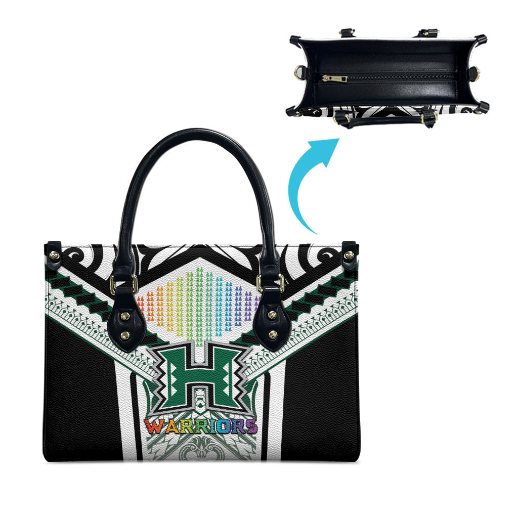 Hawaii Warriors Football Leather Bag Rainbow Kakau Pattern White LT05 - Polynesian Pride