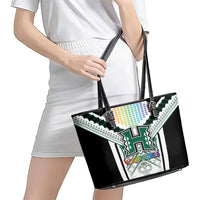Hawaii Warriors Football Leather Tote Bag Rainbow Kakau Pattern White LT05 - Polynesian Pride
