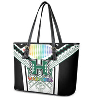 Hawaii Warriors Football Leather Tote Bag Rainbow Kakau Pattern White LT05 - Polynesian Pride