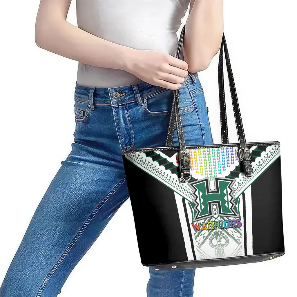 Hawaii Warriors Football Leather Tote Bag Rainbow Kakau Pattern White LT05 - Polynesian Pride