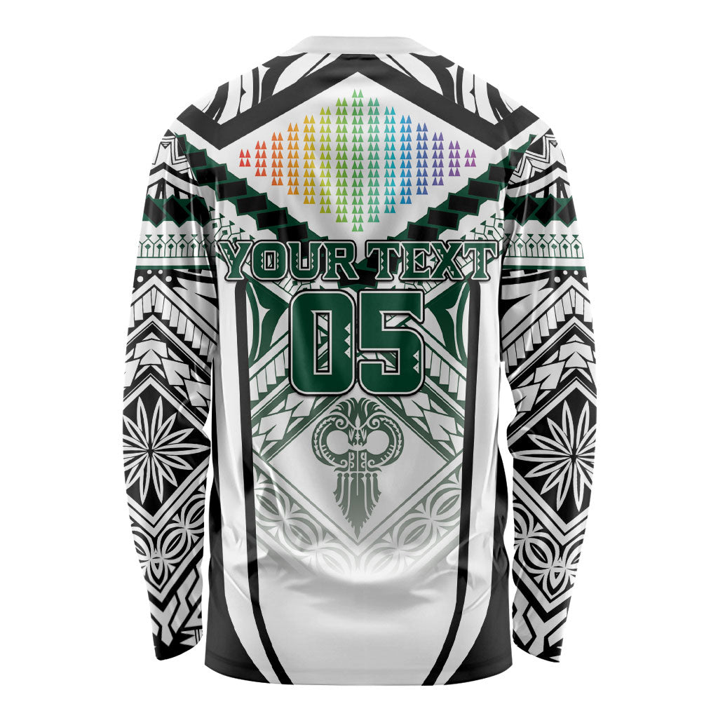 Custom Hawaii Warriors Football Long Sleeve Shirt Rainbow Kakau Pattern White LT05 - Polynesian Pride