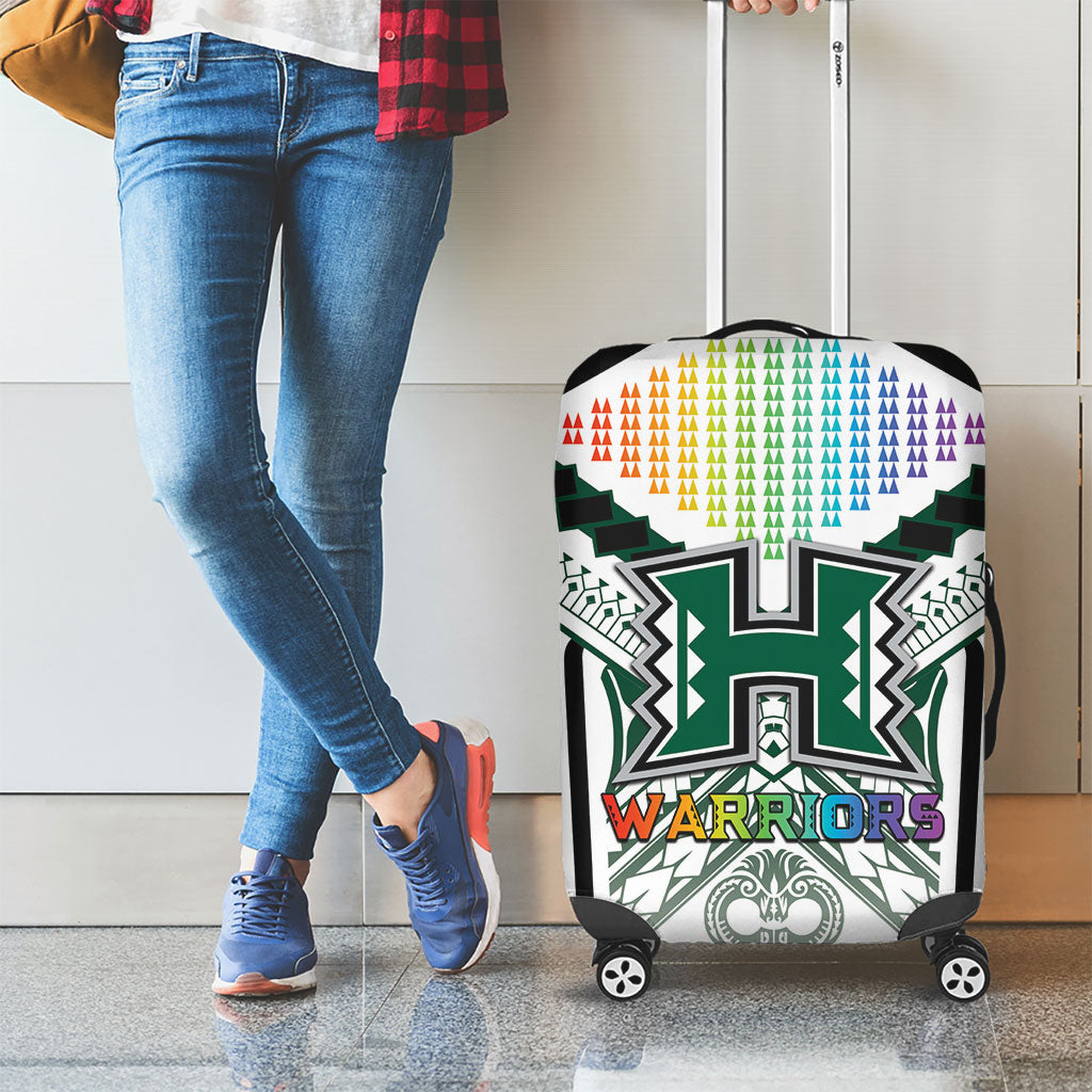 Hawaii Warriors Football Luggage Cover Rainbow Kakau Pattern White LT05 - Polynesian Pride