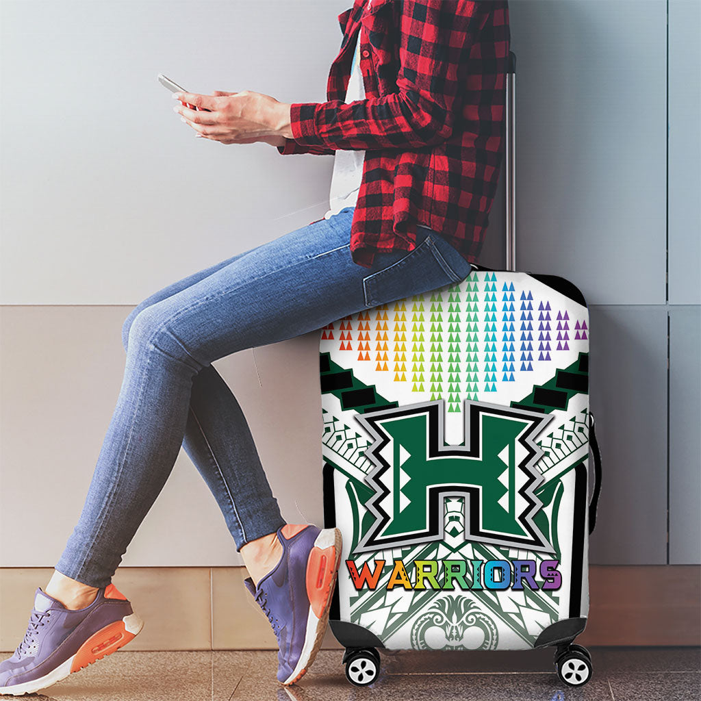 Hawaii Warriors Football Luggage Cover Rainbow Kakau Pattern White LT05 - Polynesian Pride