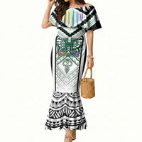 Custom Hawaii Warriors Football Mermaid Dress Rainbow Kakau Pattern White LT05 Women White - Polynesian Pride