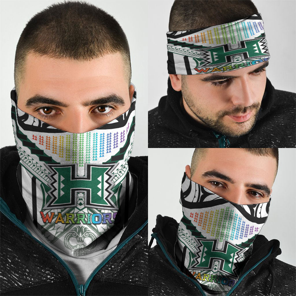 Hawaii Warriors Football Neck Gaiter Rainbow Kakau Pattern White LT05 - Polynesian Pride