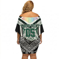 Custom Hawaii Warriors Football Off Shoulder Short Dress Rainbow Kakau Pattern White LT05 - Polynesian Pride
