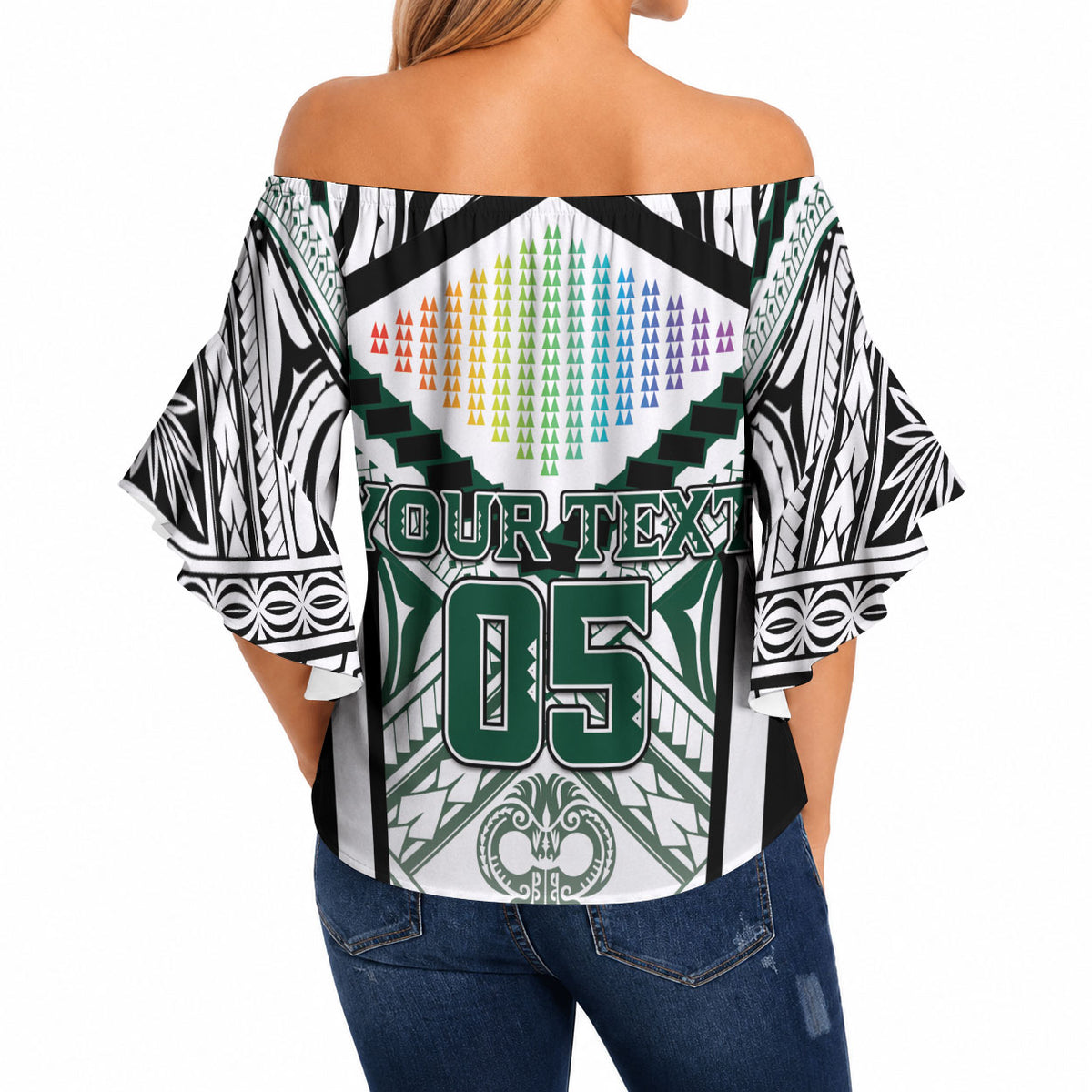Custom Hawaii Warriors Football Off Shoulder Wrap Waist Top Rainbow Kakau Pattern White LT05 - Polynesian Pride
