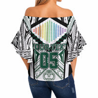 Custom Hawaii Warriors Football Off Shoulder Wrap Waist Top Rainbow Kakau Pattern White LT05 - Polynesian Pride