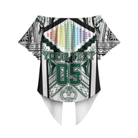 Custom Hawaii Warriors Football Off Shoulder Wrap Waist Top Rainbow Kakau Pattern White LT05 - Polynesian Pride